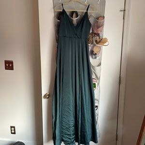 Emerald green maxi satin bridesmaid dress